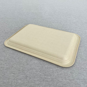 Papier brun jetable non blanchi Bagasse pulpe viande emballage plateau canne <span class=keywords><strong>à</strong></span> sucre Rectangle plaque déjeuner plateau alimentaire - Product Image 2