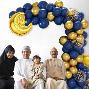 Décorations <span class=keywords><strong>de</strong></span> ballons personnalisées pour la fête <span class=keywords><strong>de</strong></span> l'Aïd Moubarak pour la fête du Ramadan Ballons bleus dorés étoiles lune et bannière Aïd Moubarak pour le Ramadan - Product Image 3