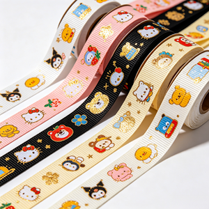 Ruban gros-grain personnalisé à double face avec des personnages d'animaux kawaii pour les fournitures de fête d'anniversaire des enfants, pour les boîtes cadeaux et les sacs de bonbons - Product Image 1