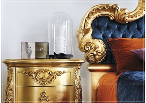 Chambre à coucher de luxe en velours <span class=keywords><strong>bleu</strong></span> royal français avec lit king-size, lit en bois sculpté doré antique - Product Image 6