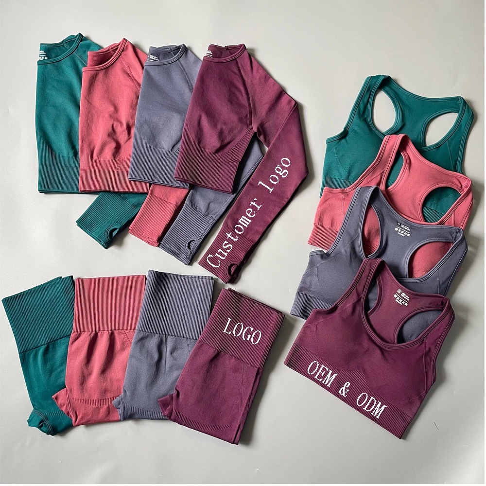 Seamless Activewear & Sportswear Three Piece Long Sleeve Yoga Gym Set Women Active Seamless Sport Suit