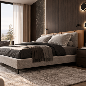 Cadre de lit rembourré de luxe moderne, lit double minimaliste italien avec tête de lit rembourrée douce pour meubles de chambre à coucher - Product Image 3