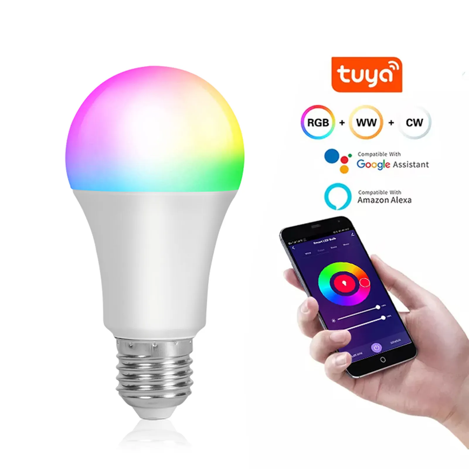 Smart Light Bulbs Bluetooth tuya APP RGB Warm Light 9W E27 800LM LED Light Bulb