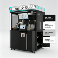 Robot à café entièrement automatique à bras unique Qarm COFFEE |   Distributeur automatique de café fraîchement moulu en espace fermé pour boissons chaudes/froides