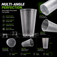 Gobelets en plastique PP givré jetables de 500 ml (16 oz) avec logo personnalisé pour thé au lait, boba, café, smoothie, diamètre 90 mm, gobelet mat injecté
