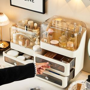 Boîte de rangement cosmétique avec tiroirs, organisateur de bureau en plastique, étui à maquillage, couvercle anti-poussière, support de rangement haut de gamme - Product Image 4