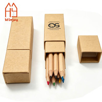 Crayons de couleur écologiques en bois, 6 ou 12 couleurs, pré-affûtés, dans une boîte en papier kraft recyclable avec impression personnalisée