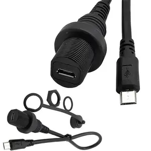 Cabo micro usb à prova d'água ip67, 90 graus, micro usb, 2.0 5pin, ip67 macho para fêmea, montagem em painel, cabo de extensão conector à prova d' água