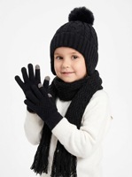Conjunto de Gorro, Guantes y Bufanda de Invierno para Niños, Gorro con Orejeras, Bonito Gorro de Punto con Pompones para Niñas, Bebés y Niños Pequeños, Color Rosa, Cálido, 100% Algodón, Juego de 3 Piezas