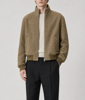 Blouson Bomber en Peau de Mouton Personnalisé pour Homme, Veste en Cuir Véritable Tissé, Fournisseur d'Usine, MOQ Flexible, Commande en Gros