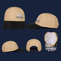Gorra de béisbol de malla de poliéster bicolor de 6 paneles con visera curva, transpirable, de alto rendimiento, con logo de parche personalizado, para las cuatro estaciones