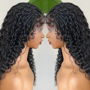 New Design Boho Braids Water Wave Wigs 13x6 Transparent HD Lace Frontal Wigs Braided 100% Human Hair Wigs For Black Women