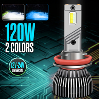 Ampoule de phare LED bicolore 120W Blanc + Bleu Glace H1 H3 H7 H11 H16 H18 880 881 5202 P13W 9012 9145 Phare de voiture Feu antibrouillard