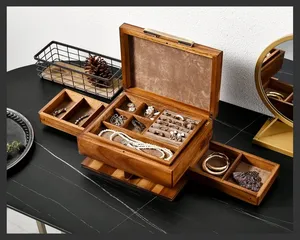 Boîte à bijoux en bois pour femmes avec, tiroirs, organisateur de stockage de bijoux moyen
