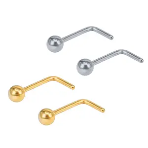 POENNIS stainless steel L shape body piercing 6 nostril piercing ball solid gold 18k nose retainer studs