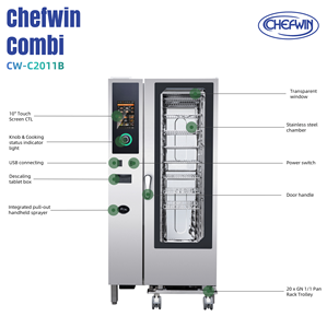 Four combiné commercial 20 plateaux avec chaudière, à vapeur, barbecue, électrique, en acier inoxydable, haute efficacité pour hôtels et restaurants - Product Image 3