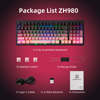 Teclado Mecánico Inalámbrico Zornher ZH980 de Tres Modos, Retroiluminación RGB, Interruptores Intercambiables en Caliente, para PC, Portátil, Juegos, Oficina y Hogar