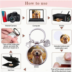 Porte-clés personnalisable en sublimation pour photos d'animaux, cadeau gravé avec numéro de té<span class=keywords><strong>l</strong></span>éphone, anti-perte, en métal - Product Image 3