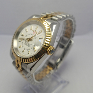 Fancy Design Factory Price Custom Logo White Gold Dial <b>Mechanical</b> Men's Stainless Steel NH35 Round <b>Watch</b> - Product Image 2