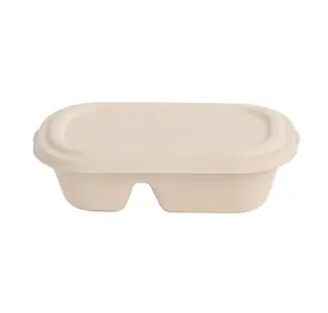 Eco Friendly Compostable Sugarcane 2 Compartment 950ml Takeaway Disposable Noodle Bowl with Lid