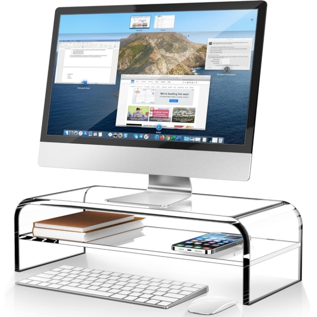 Durable Acrylic Monitor Stand or Home Office Clear Monitor Riser for Keyboard Storage 18.9" X 8.7" Multi Monitor Desk Stand