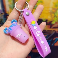 Porte-clés et pendentifs de sac mignons et kawaii, style dessin animé, thé au lait boba et crème glacée 3D, pour enfants et filles