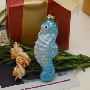 Ornements de Noël suspendus en verre imprimé UV faits à la main, série marine (hippocampe, conque, crabe, poisson) de haute qualité - Product Image 5