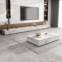 Meubles de Foshan, tables basses modernes en pierre frittée, ensemble de tables basses carrées en bois de luxe, ensemble de tables basses italiennes et de meuble TV en bouleau