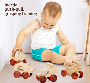 Venta al por mayor de coches de madera con forma de animales, juguetes de madera orgánica de empuje y arrastre, artesanías educativas de madera, coches de juguete de madera con forma de animales para bebés. - Product Image 2