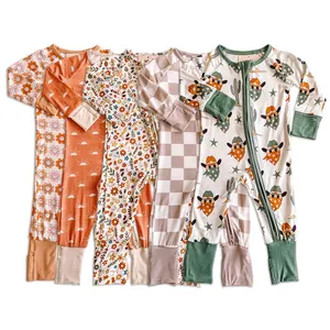 Vêtements de nuit en bambou biologique pour bébé barboteuse pyjamas pour enfants barboteuse à fermeture éclair bidirectionnelle combinaison de nuit pour nouveau-né combinaison onesie vêtements pour bébé