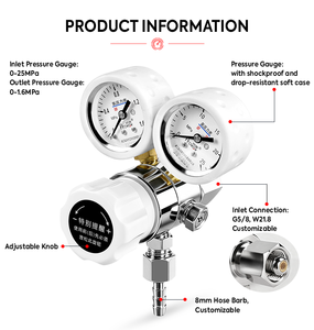 Kunden spezifischer Anschluss G5/8 Gasflasche O2-Tank 1,2 MPa Ausgangs druck Doppel manometer Tragbarer kleiner medizinischer Krankenwagen-Sauerstoff regler - Product Image 6