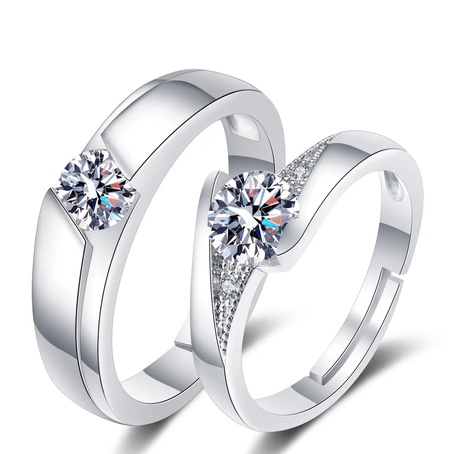 Sederhana atmosfer pria dan wanita pasangan cincin berlapis perak perhiasan cincin terbuka dapat disesuaikan untuk pesta pertunangan pernikahan