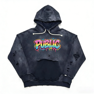 Sweat-shirts personnalisés pour hommes, épais, vintage, délavés à la pierre, effet soleil, impression DTG graffiti, finition vieillie, avec capuche à cordon de serrage - Product Image 1