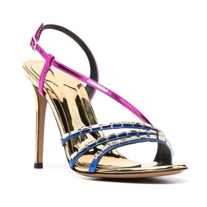 Sandales à talons hauts pour femme, grande taille 46, avec strass multicolores et patchwork sur la bride arrière, coupe large, type mules - Product Image 6