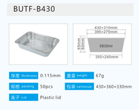 BUTF-B430 Barquette rectangulaire jetable en aluminium de 5830 ml pour barbecue et cuisson des aliments