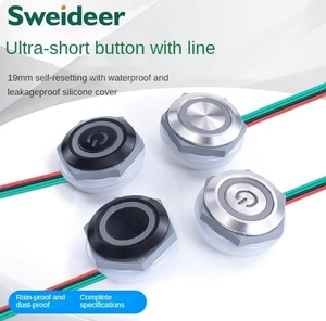 Interruptor ultrafino corto de acero inoxidable de 16/19/22/25/30mm con cable impermeable, Mini interruptores momentáneos de botón pulsador de Metal negro - Product Image 4