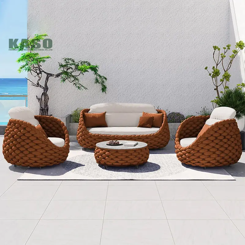 Best Luxury Summer Furniture Sofa Set Chair Corner Teak Wood Concrete Wicker Curved Bamboo Garden Patio Rope Outdoor Seating