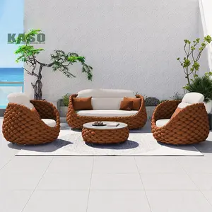 I migliori mobili estivi di lusso divano Set sedia angolo in legno di Teak cemento vimini curvo bambù giardino Patio corda posti a sedere all'aperto