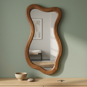 Modern Irregular Wooden <b>Wall</b> <b>Mirror</b> Handmade Carved Framed Full Length Decorative for Bedroom Living Room - Product Image 3