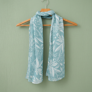 Lightweight Dobby Weave Floral <b>Scarf</b> | Chic Ice Blue Botanical Travel & Commute Wrap - Product Image 3