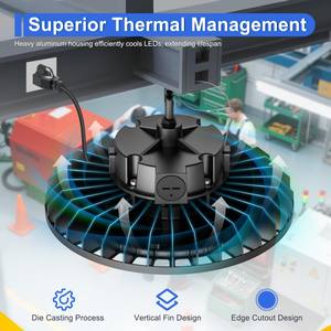 Ngtlight Lámpara High Bay de Interior para Instalación Suspendida, Modelo Baseball Diecast, Potencia Seleccionable, Cable de 5' con Conector de Gancho - Product Image 5