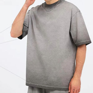 Camiseta de Hombre de Cuello Redondo con Cambio Gradual de Color, Talla Grande, Informal, Tejida, 100% Algodón, Impresión Digital Sólida, Transpirable, 350G - Product Image 1