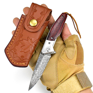 Coltello Tascabile da Campeggio e <span class=keywords><strong>Caccia</strong></span>, Lama in Acciaio Damascato a 107 Strati, Pieghevole con Fodero, Personalizzabile OEM, Grado Industriale - Product Image 6