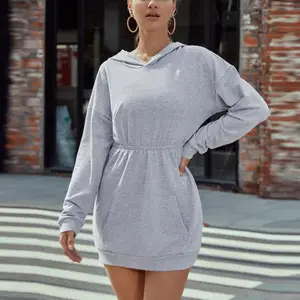 Vestido con capucha de manga larga para mujer, Jersey informal de talla grande con logotipo personalizado, color sólido, a la moda, novedad de 2023