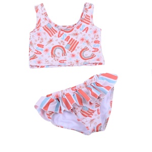 Conjunto de Verano al por Mayor para Bebés y Niñas Pequeñas: Traje de Baño con Encaje, Pliegues, Estampado de Melocotón, Tirantes Ajustables y Espalda Descubierta, Tallas Grandes - Product Image 4