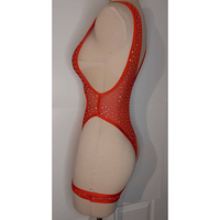 Usine best seller OEM Service Mesh One Piece Rhinestone Ladies Sexy Lingerie Plunge Front Backless String Tank Performance Wear