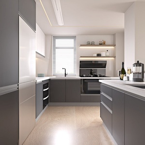 Best-Selling Minimalist Solid Wood <b>Kitchen</b> <b>Cabinets</b> with LED Strip Light Modules - Product Image 2