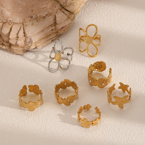 Flower Shape <b>Titanium</b> Steel <b>Ring</b> For Women Hollow Design Gift Jewelry Geometric Pattern TR4485 - Product Image 2