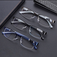 Lunettes Optiques Anti-Lumière Bleue pour Hommes d'Affaires, Monture Demi-Cerclée Ultralégère, Montures de Lunettes d'Ordinateur en Métal Unisexe, Forme Carrée Diamant