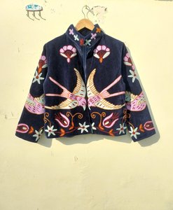Vintage Floral Embroidery <b>Velvet</b> <b>Jacket</b> <b>Women</b> Mandarin Collar Full Sleeve Autumn Outerwear Handmade Suzani <b>Jacket</b> Coat - Product Image 1